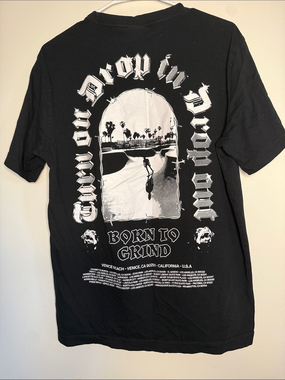 Born to Grind Venice Beach Black Graphic T-Shirt Skater Streetwear